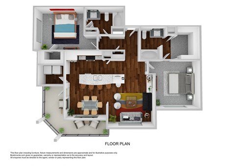 Floor plan for 2 beds, 2 baths, 1152 sqft
